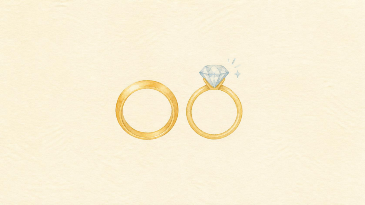 結婚指輪の選び方 アイキャッチ画像（クリーム背景に水彩風の指輪アイコン）