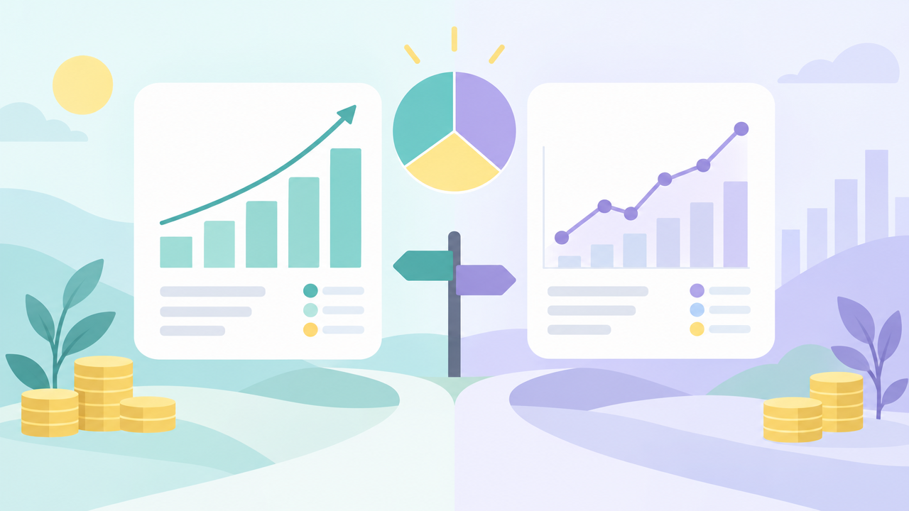 投資信託とETFの比較を表すイラスト